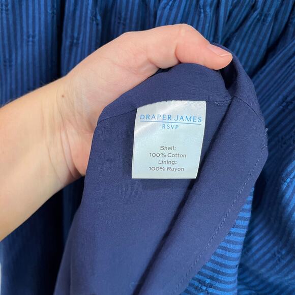 Draper James RSVP Navy Smocked Square Neck Long Sleeve Midi Dress Pockets Sz L - Picture 7 of 10